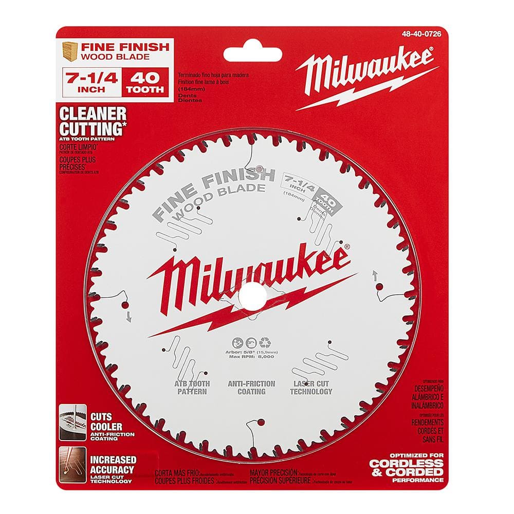Milwaukee 7-1/4 in. x 40-Tooth Fine Finish Circular Saw Blade, 5/8 in. Arbor