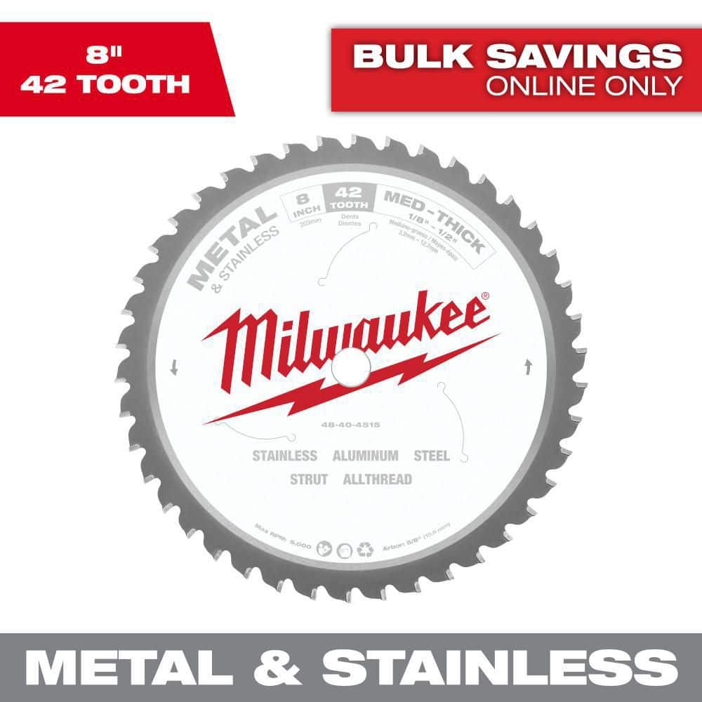 Milwaukee 8 in. x 42-Tooth Carbide Metal & Stainless Cutting Circular Saw Blade, 5/8 in. Arbor
