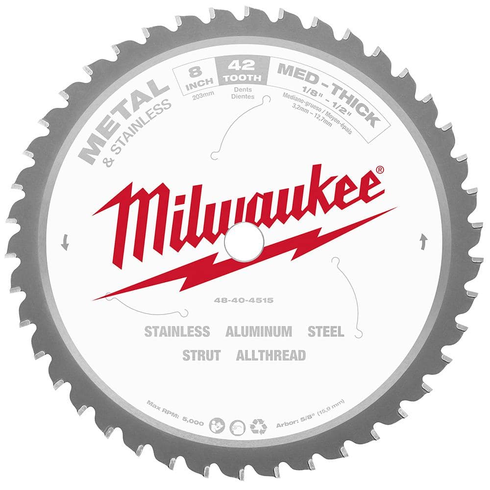 Milwaukee 8 in. x 42-Tooth Carbide Metal & Stainless Cutting Circular Saw Blade, 5/8 in. Arbor