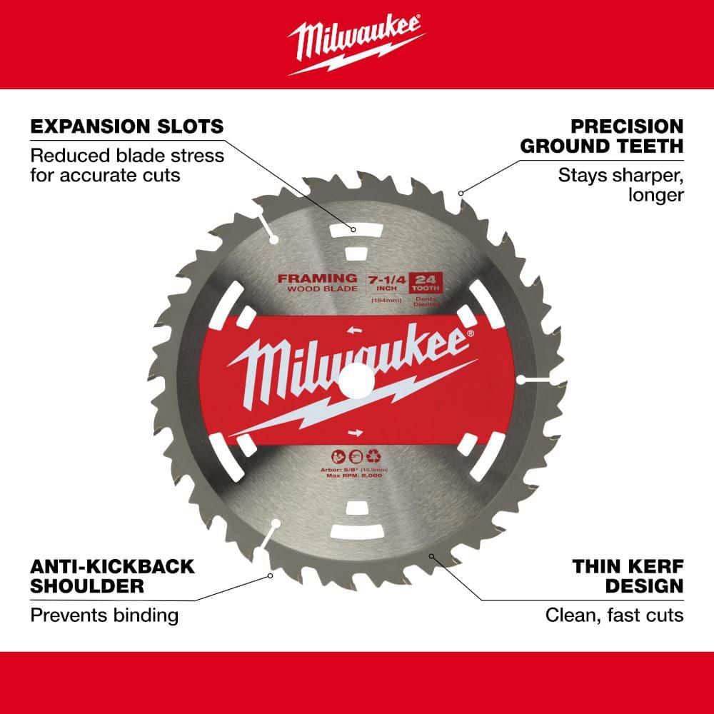 Milwaukee 7-1/4 in. x 24-Tooth Framing Circular Saw Blade (2-Pack)