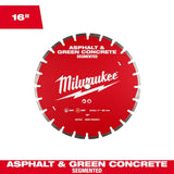 Milwaukee 16 in. Asphalt & Green Concrete Segmented Diamond Blade, 1 in/20 mm Arbor, 5,460 RPM (49-93-7245)