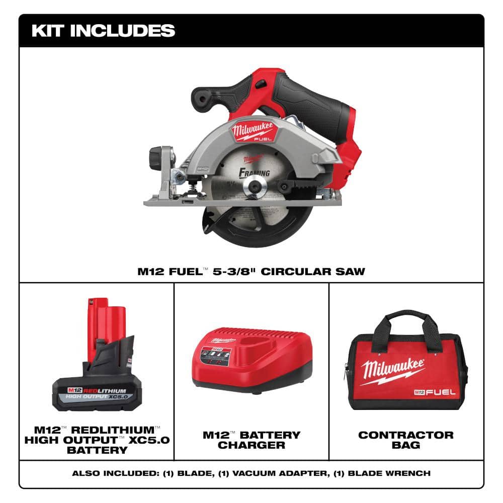 Milwaukee M12 FUEL 12-Volt Brushless Cordless 5-3/8 in. Circular Saw Kit with 4.0Ah Battery, Charger and Tool Bag