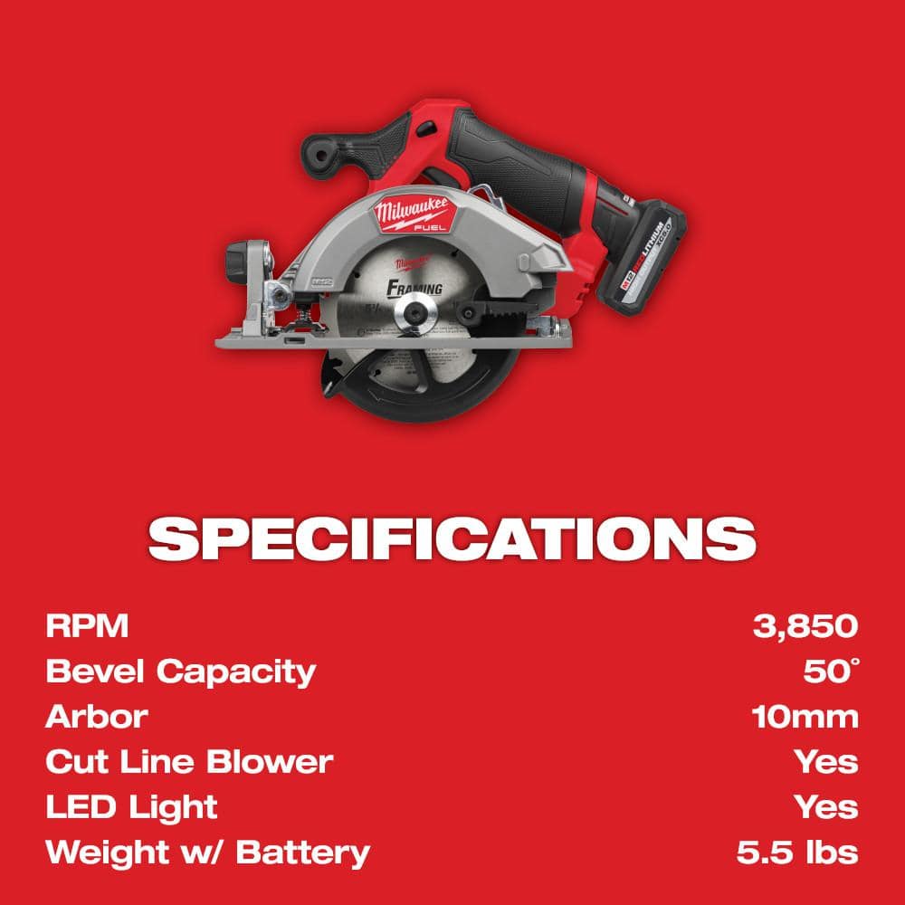 Milwaukee M12 FUEL 12-Volt Brushless Cordless 5-3/8 in. Circular Saw Kit with 4.0Ah Battery, Charger and Tool Bag