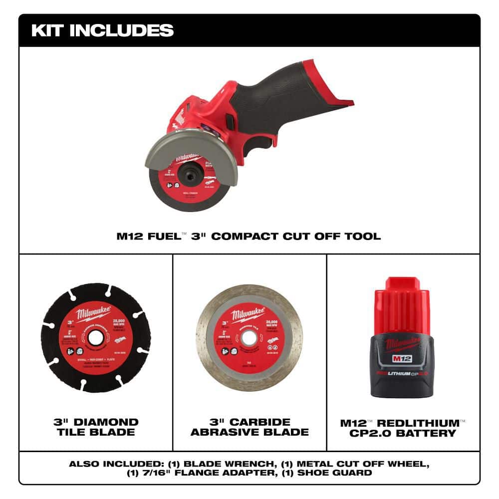 Milwaukee M12 FUEL 12V Brushless Cordless 3 in. Cut-Off Saw with HIGH OUTPUT CP2.5 Battery