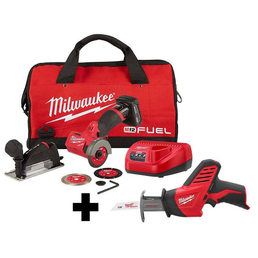 Milwaukee M12 FUEL 12V 3 in. Lithium-Ion Brushless Cordless Cut-Off Saw Kit with M12 HACKZALL Reciprocating Saw