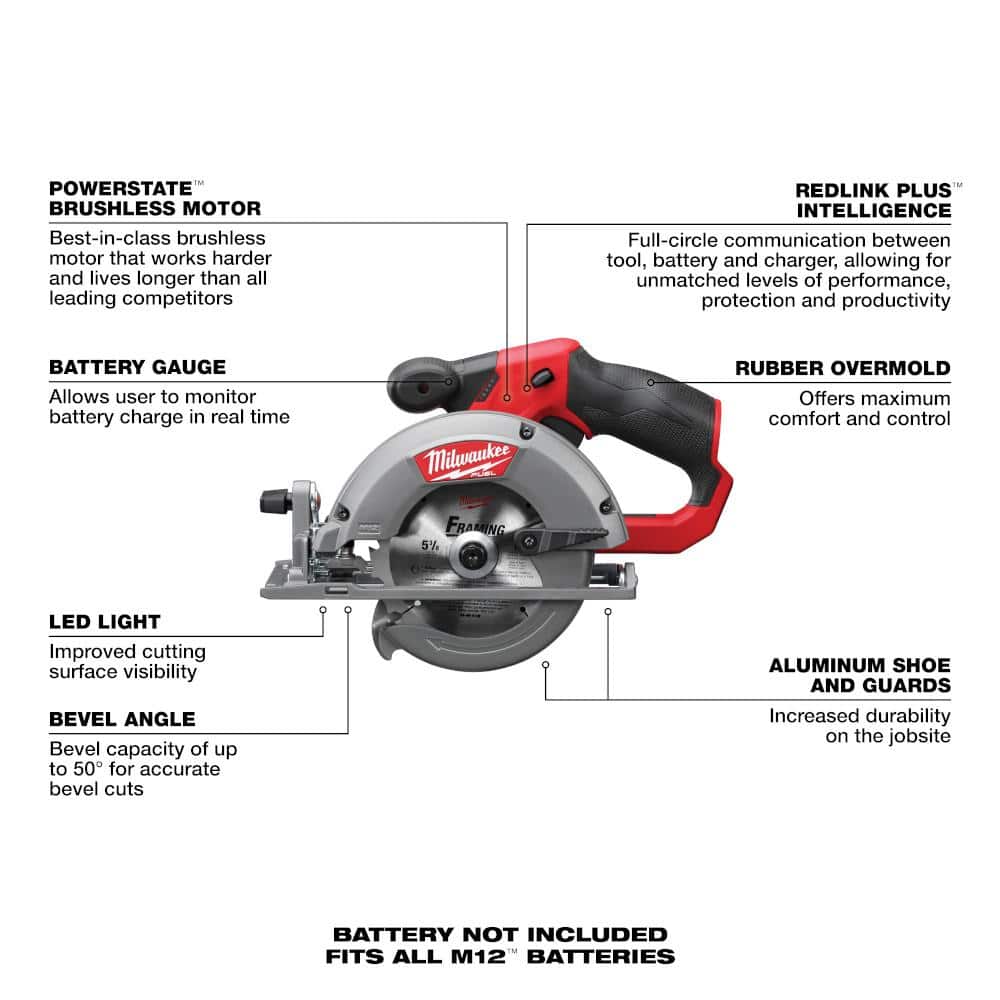 Milwaukee M12 FUEL 12-Volt Lithium-Ion Brushless Cordless 5-3/8 in. Circular Saw, Tool-Only (Includes 16T Carbide-Tipped Blade)