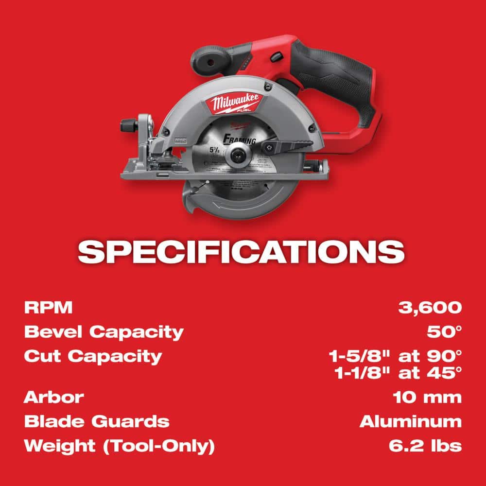 Milwaukee M12 FUEL 12-Volt Lithium-Ion Brushless Cordless 5-3/8 in. Circular Saw, Tool-Only (Includes 16T Carbide-Tipped Blade)