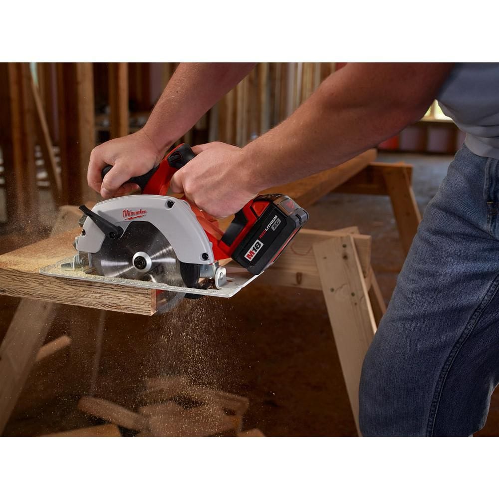 Milwaukee M18 18V Lithium-Ion Cordless 6-1/2 in. Circular Saw Kit with Two 3.0Ah Batteries, 2630-20 + 48-11-1837