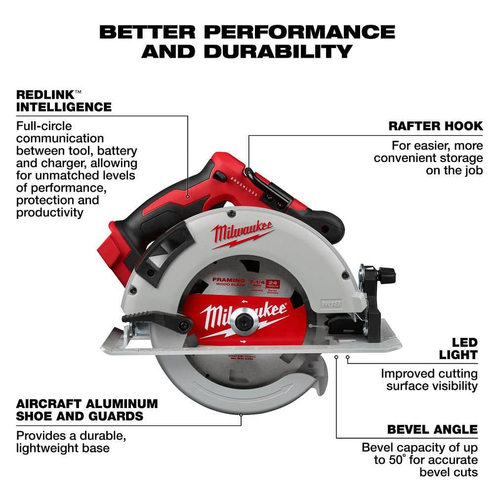 Milwaukee M18 18V Lithium-Ion Brushless Cordless 7-1/4 in. Circular Saw with 5.0Ah Battery