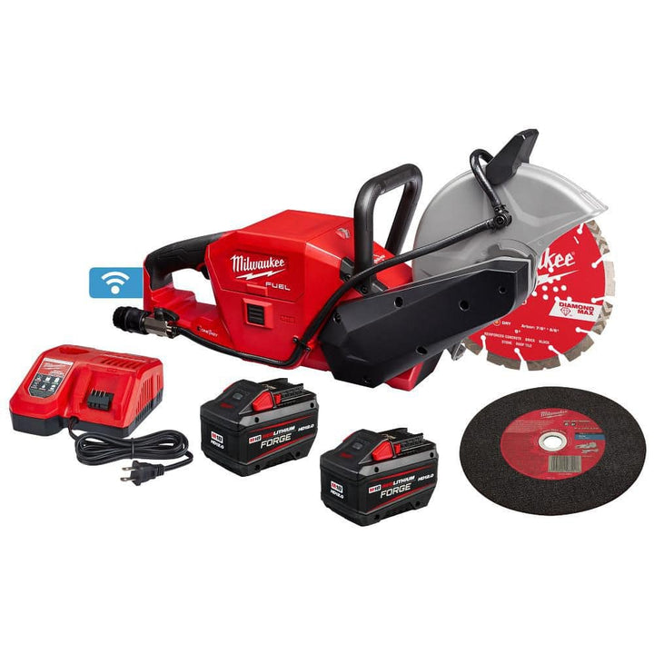 Milwaukee M18 FUEL ONE-KEY 18V Lithium-Ion Brushless Cordless 9 in. Cut-Off Saw Kit with (2) 12.0Ah Batteries & Rapid Charger