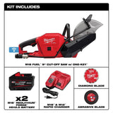 Milwaukee M18 FUEL ONE-KEY 18V Lithium-Ion Brushless Cordless 9 in. Cut-Off Saw Kit with (2) 12.0Ah Batteries & Rapid Charger