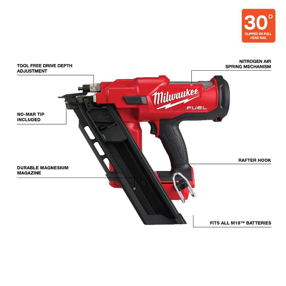 Milwaukee M18 FUEL 18V Lithium-Ion Cordless 7-1/4 in. Rear Handle Circular Saw with 30-Degree Framing Nailer (2-Tool)