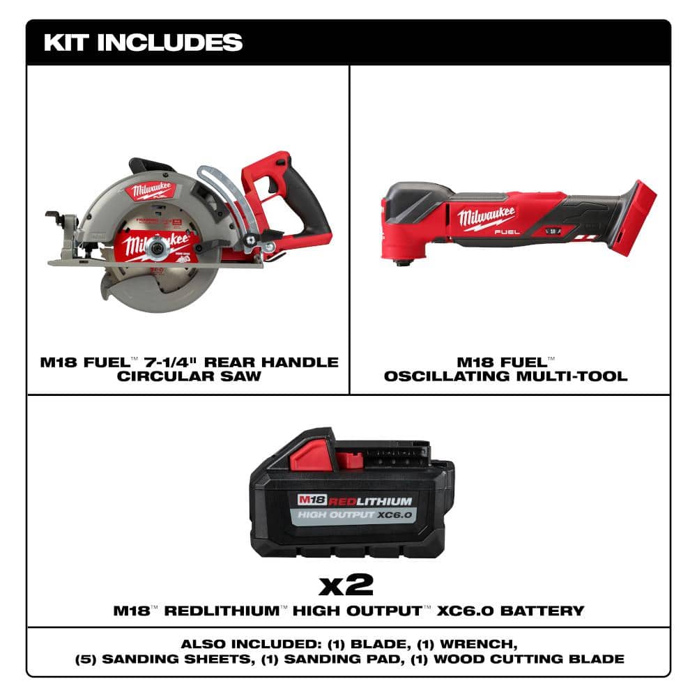 Milwaukee M18 FUEL 18V Lith-Ion Cordless 7-1/4 in. Rear Handle Circular Saw w/M18 FUEL Multi-Tool & (2) High Output 6.0Ah Battery