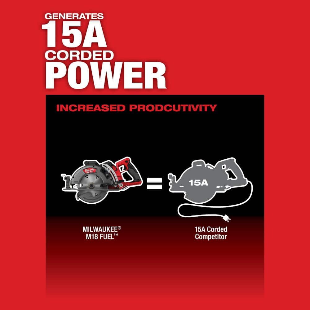 Milwaukee M18 FUEL 18V Lith-Ion Cordless 7-1/4 in. Rear Handle Circ Saw w/1/2 in. Impact Wrench & (2) High Output 6.0Ah Battery