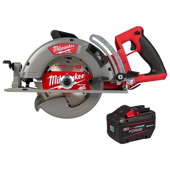 Milwaukee M18 FUEL 18V Lithium-Ion Cordless 7-1/4 in. Rear Handle Circular Saw with M18 REDLITHIUM FORGE HD 12.0 Ah Battery