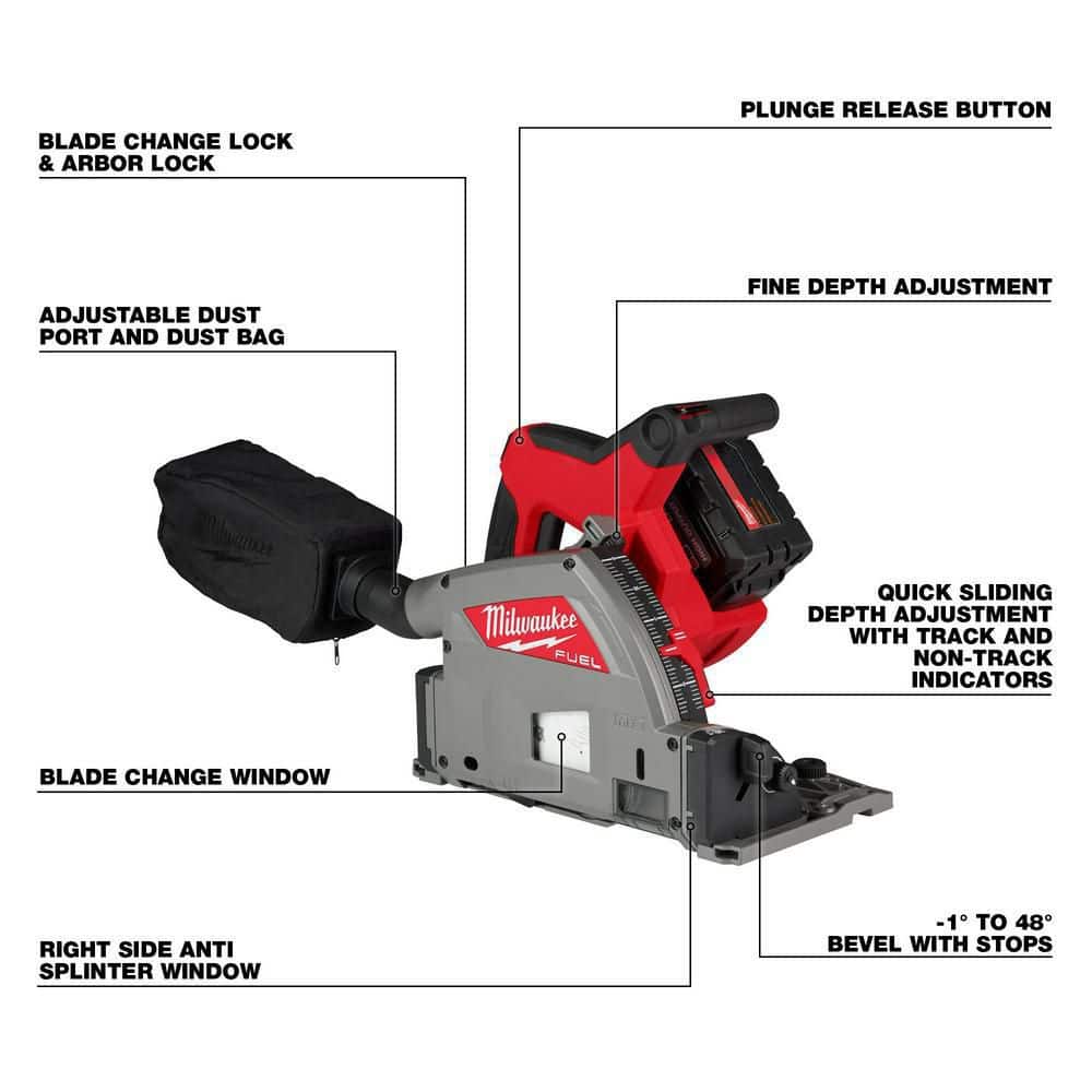 Milwaukee M18 FUEL 18V Lithium‑Ion Brushless Cordless 6-1/2 in. Plunge Track Saw Kit with 106 in. Guide Rail