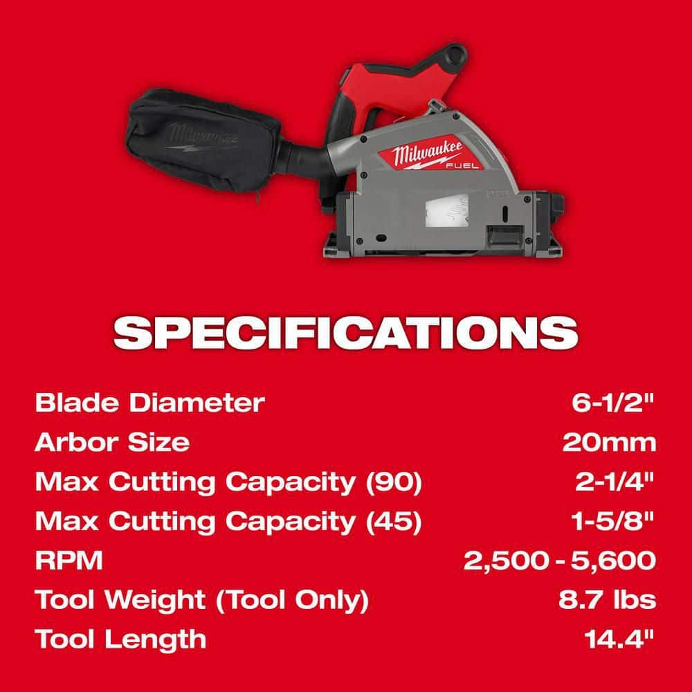 Milwaukee M18 FUEL 18V Lithium‑Ion Brushless Cordless 6-1/2 in. Plunge Track Saw Kit with 106 in. Guide Rail