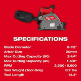 Milwaukee M18 FUEL 18V Lithium‑Ion Brushless Cordless 6-1/2 in. Plunge Track Saw Kit with Carbide Finish & General Purpose Blades