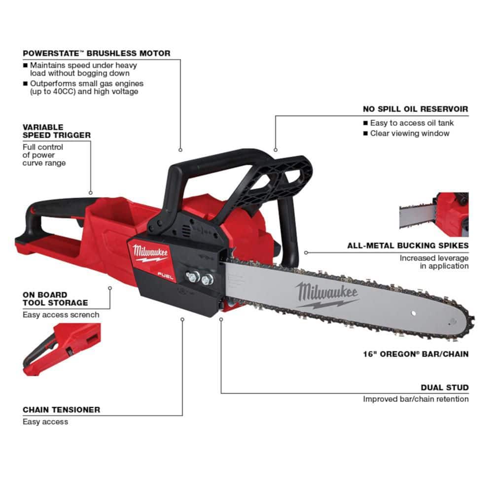 Milwaukee M18 FUEL 8 in. 18V Brushless HATCHET Pruning Saw + 16 in. Chainsaw, Tool-Only Combo (3004-20 & 2727-20)