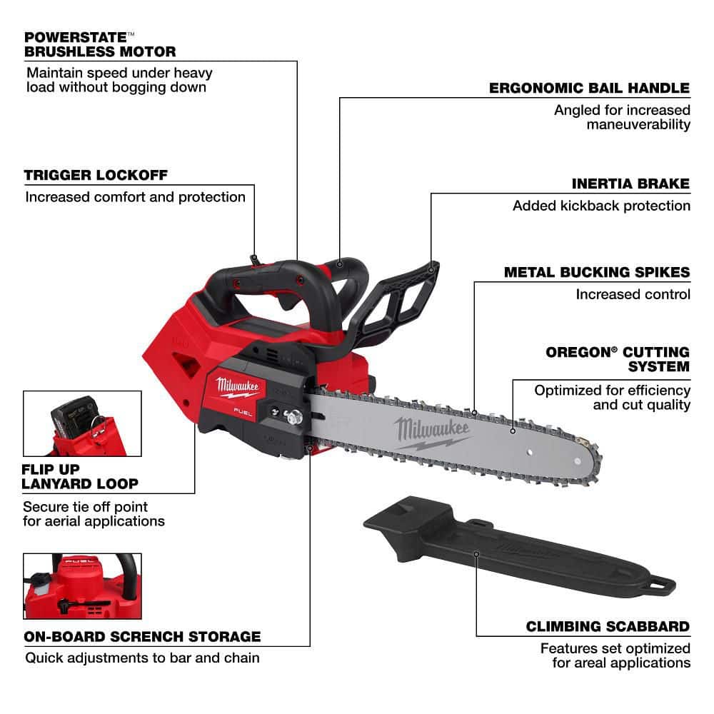 Milwaukee M18 FUEL 14 in. Top Handle 18V Lithium-Ion Brushless Cordless Chainsaw (Tool Only) with 14 in. Chain