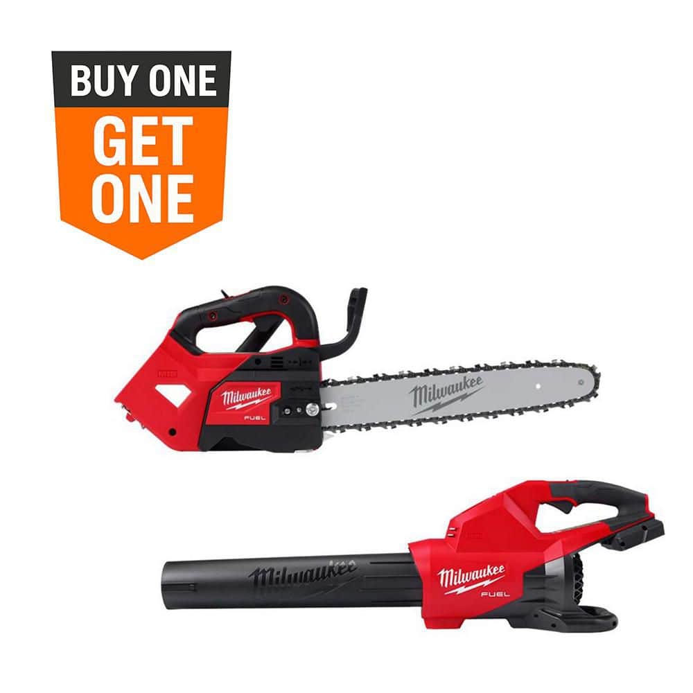 Milwaukee M18 FUEL 14 in. Top Handle 18V Brushless Cordless Chainsaw with M18 FUEL Dual Battery Blower, Tool-Only (2-Tool Combo)