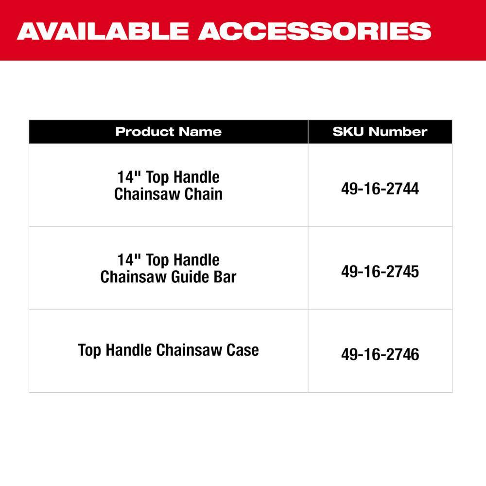 Milwaukee M18 FUEL 14 in. Top Handle 18V Lithium-Ion Brushless Cordless Chainsaw w/ String Trimmer, 8.0 Ah Battery, Charger
