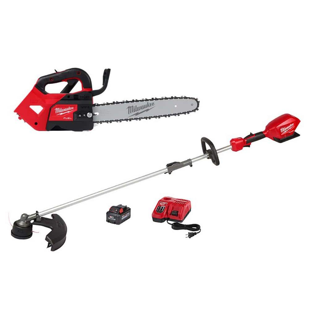 Milwaukee M18 FUEL 14 in. Top Handle 18V Lithium-Ion Brushless Cordless Chainsaw w/ String Trimmer, 8.0 Ah Battery, Charger