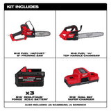 Milwaukee M18 FUEL 18V Brushless 8 in. HATCHET Pruning Saw Top Handle Chainsaw, (3) FORGE 8.0 Ah Battery, Dual Bay Super Charger