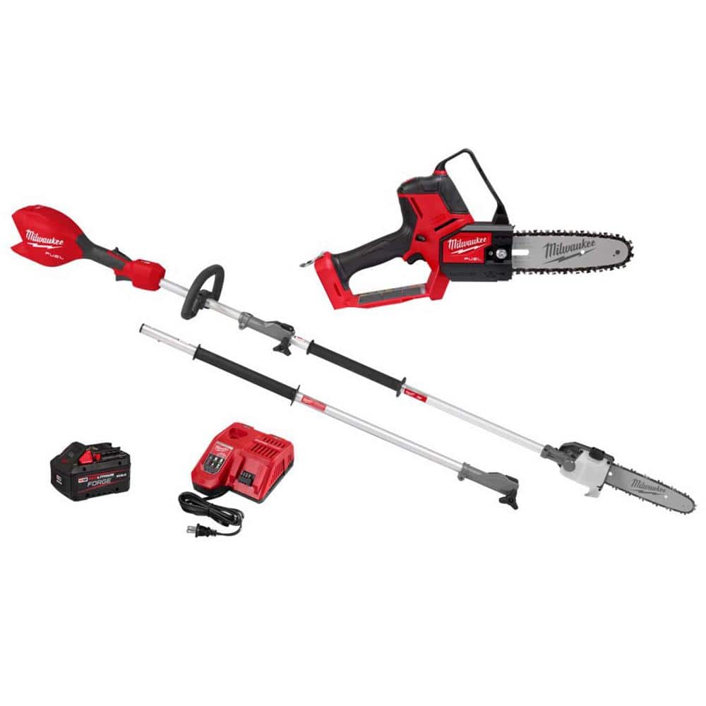 Milwaukee M18 FUEL 18V Brushless 8 in. HATCHET Pruning Saw + M18 FUEL QUIK-LOK Telescoping Pole Pruning Shears, (2) M18 FORGE 8.0Ah Batteries