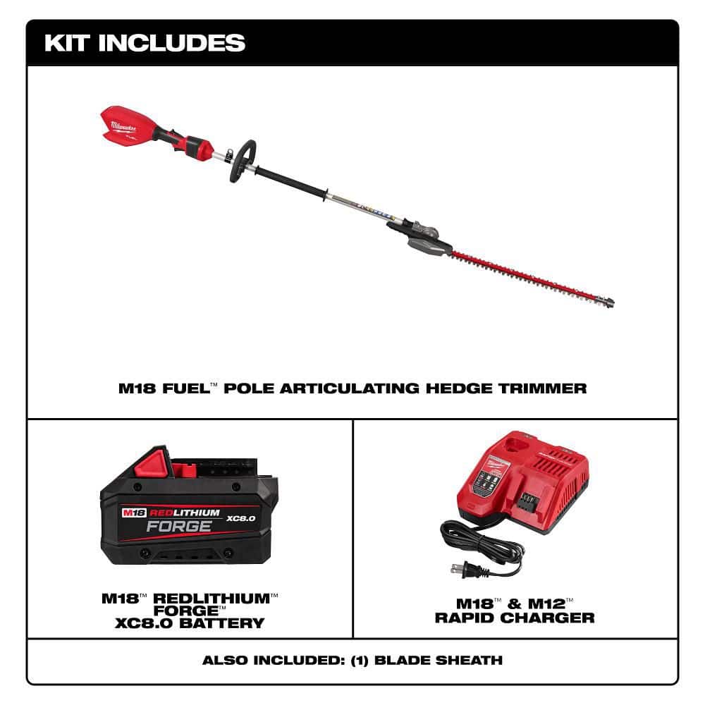 Milwaukee M18 FUEL 18V 24 in. Brushless Cordless Pole Articulating Hedge Trimmer Kit with 8.0 Ah Battery & Rapid Charger