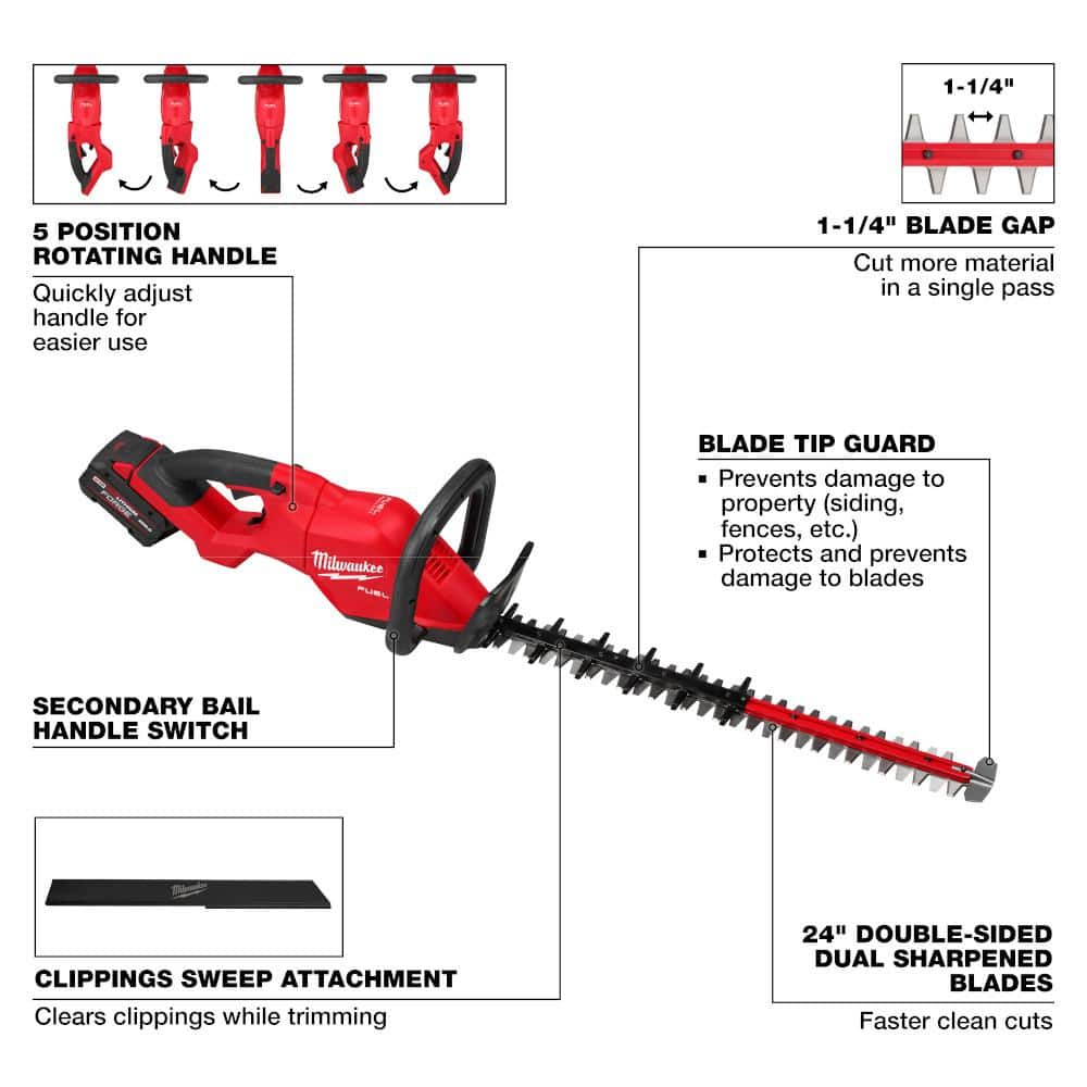 Milwaukee M18 FUEL 30" Cordless Hedge Trimmer Kit with 8.0 Ah Battery and Charger