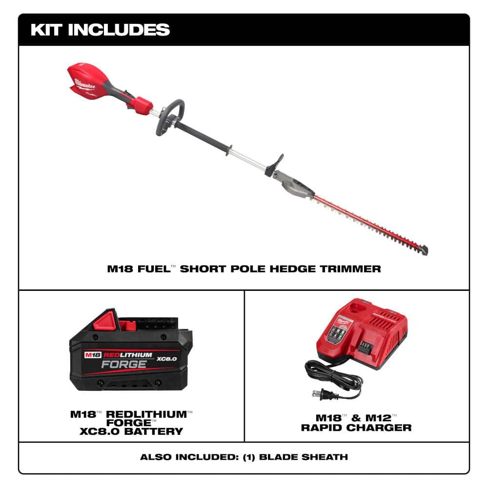Milwaukee M18 FUEL 18-Volt 20 in. Brushless Cordless Short Pole Hedge Trimmer Kit with 8.0 Ah Battery and Rapid Charger