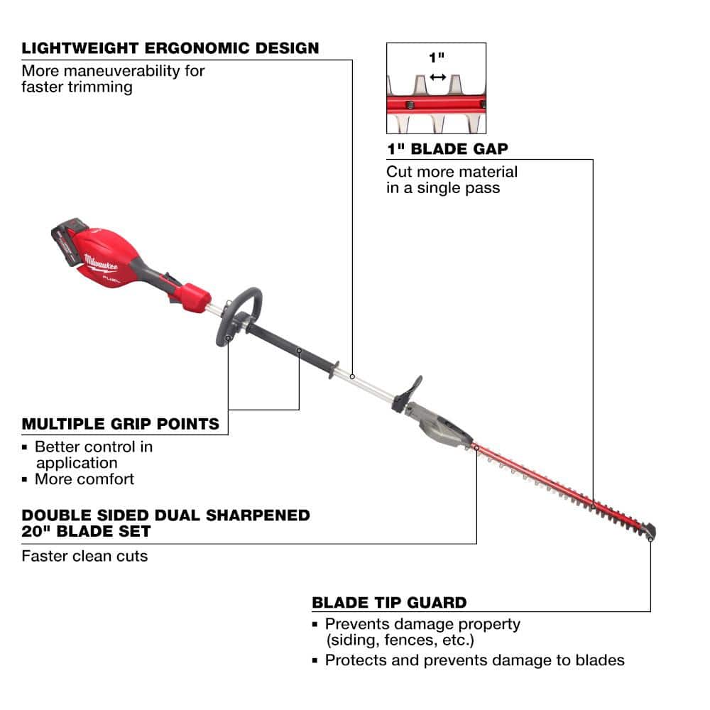 Milwaukee M18 FUEL 18-Volt 20 in. Brushless Cordless Short Pole Hedge Trimmer Kit with 8.0 Ah Battery and Rapid Charger