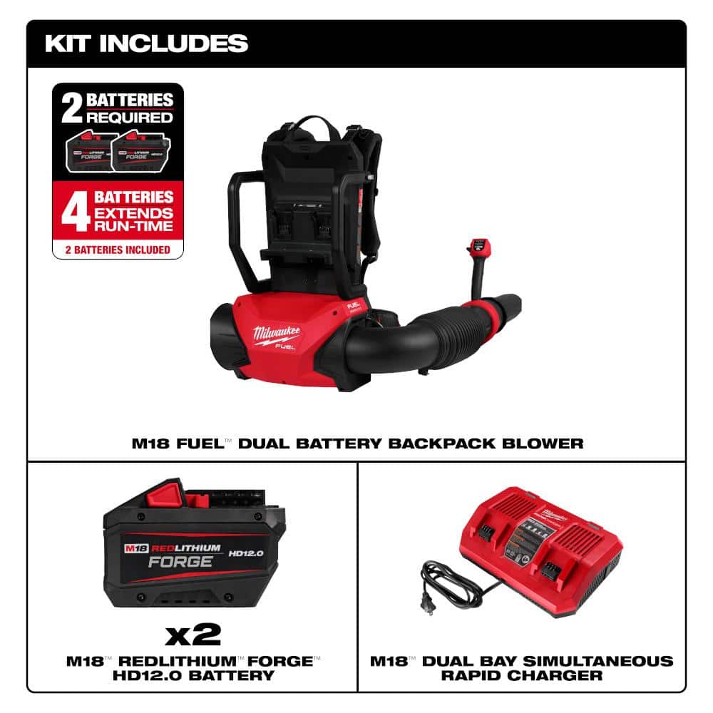 Milwaukee M18 FUEL 155 MPH 650 CFM Brushless Cordless Backpack Blower with Batteries and Charger
