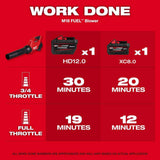 Milwaukee M18 FUEL 18V 120 MPH 500 CFM Brushless Cordless Leaf Blower w/ (1) M18 High Output 6.0Ah Battery & (2) 5.0Ah Batteries