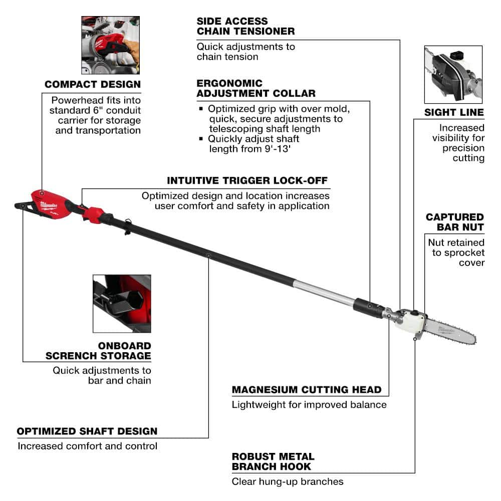 Milwaukee M18 FUEL 10 in. 18V Lithium‑Ion Brushless Cordless Telescoping Pole Saw, 13 ft. Reach (Tool‑Only)