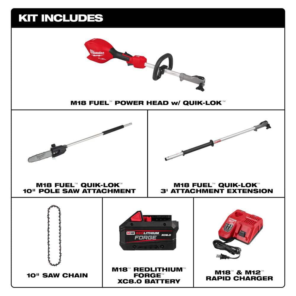 Milwaukee M18 FUEL 10 in. Brushless Cordless Pole Saw Kit with QUIK-LOK and 8.0Ah Battery