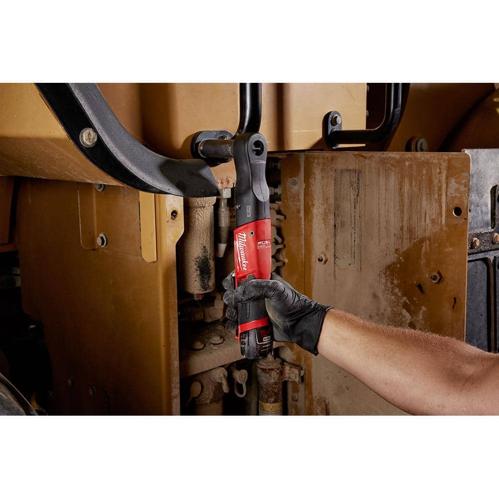 Milwaukee M12 FUEL 12V Lithium‑Ion Brushless 3/8 in. Cordless Ratchet Kit with (2) 2.0Ah Batteries, Charger, Bag & SAE Socket Set