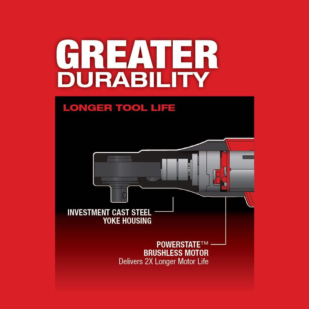 Milwaukee M12 FUEL 12V Li-Ion Brushless 3/8 in. Cordless Ratchet Kit with (2) 2.0Ah Batteries, Charger, Tool Bag + 5.0Ah Battery