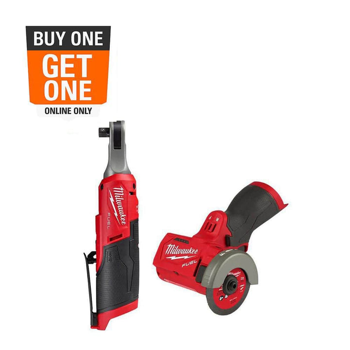 Milwaukee M12 FUEL 12V Lithium-Ion Brushless High-Speed 3/8 in. Cordless Ratchet and M12 FUEL 3 in. Cutoff Saw (Tool-Only)
