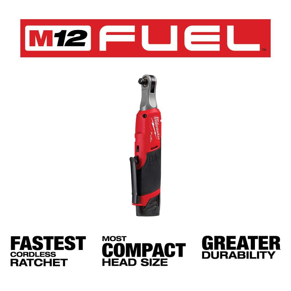 Milwaukee M12 FUEL 12V Lithium‑Ion Brushless High‑Speed 3/8 in. Cordless Ratchet Kit with (2) CP2.0 Batteries, Charger & Carrying Case