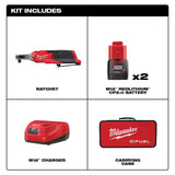 Milwaukee M12 FUEL 12V Brushless Cordless High-Speed 1/4 in. Ratchet Kit with (2) CP2.0 Batteries, Charger & Bag