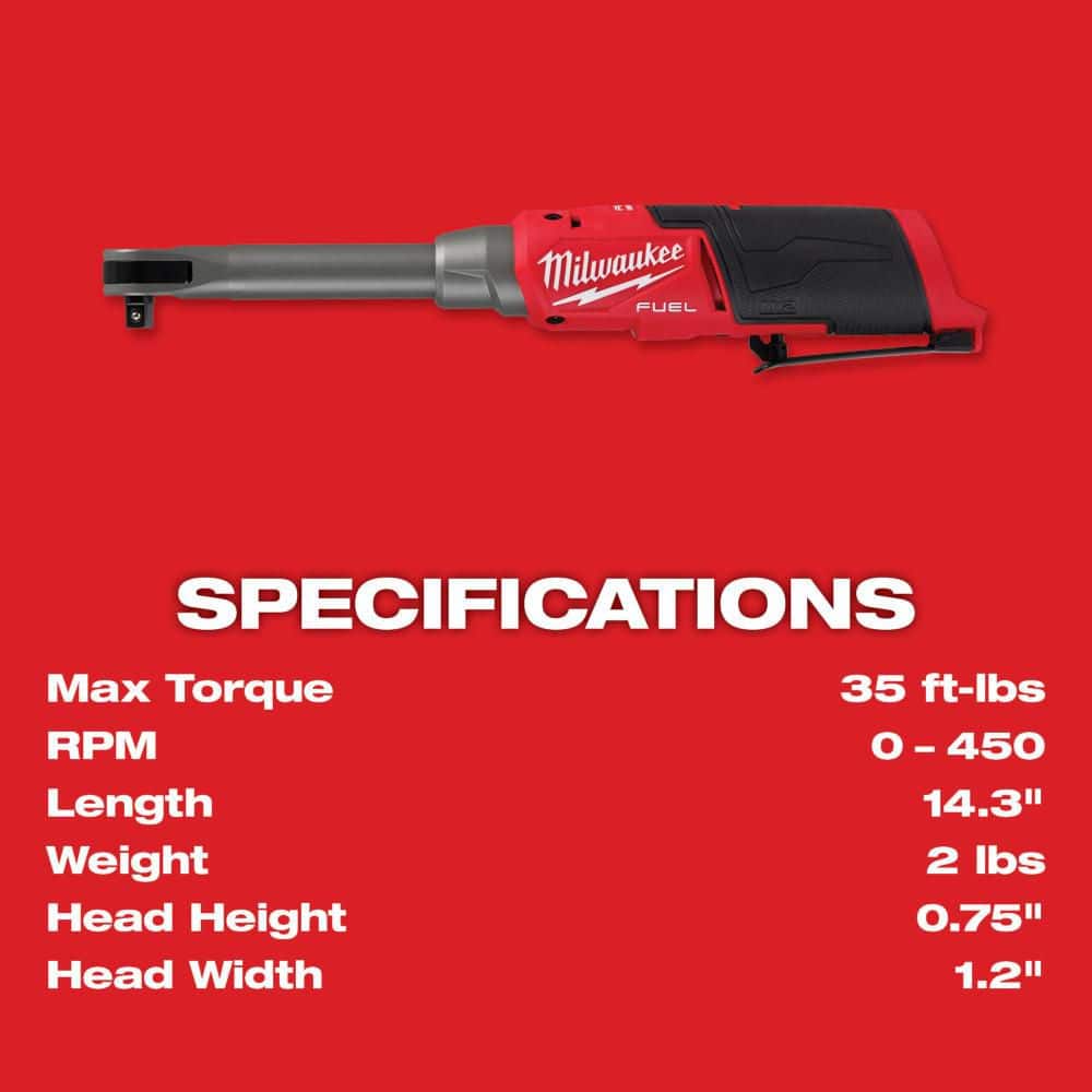 Milwaukee M12 FUEL 12V 3/8 in. Extended Reach High-Speed Cordless Ratchet with M12 Grease Gun & (2) M12 HO CP2.5 Batteries