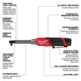 Milwaukee M12 FUEL 12V 3/8 in. Extended Reach High-Speed Cordless Ratchet with M12 Grease Gun & (2) M12 HO CP2.5 Batteries
