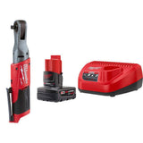 Milwaukee M12 FUEL 12V Li-Ion Brushless 3/8 in. Cordless Ratchet Kit with (2) 2.0Ah Batteries, Charger, Bag & Metric Socket Set