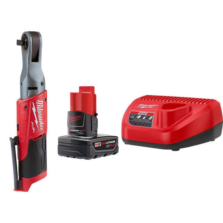 Milwaukee M12 FUEL 12V Li-Ion Brushless 3/8 in. Cordless Ratchet Kit with (2) 2.0Ah Batteries, Charger, Bag & Metric Socket Set