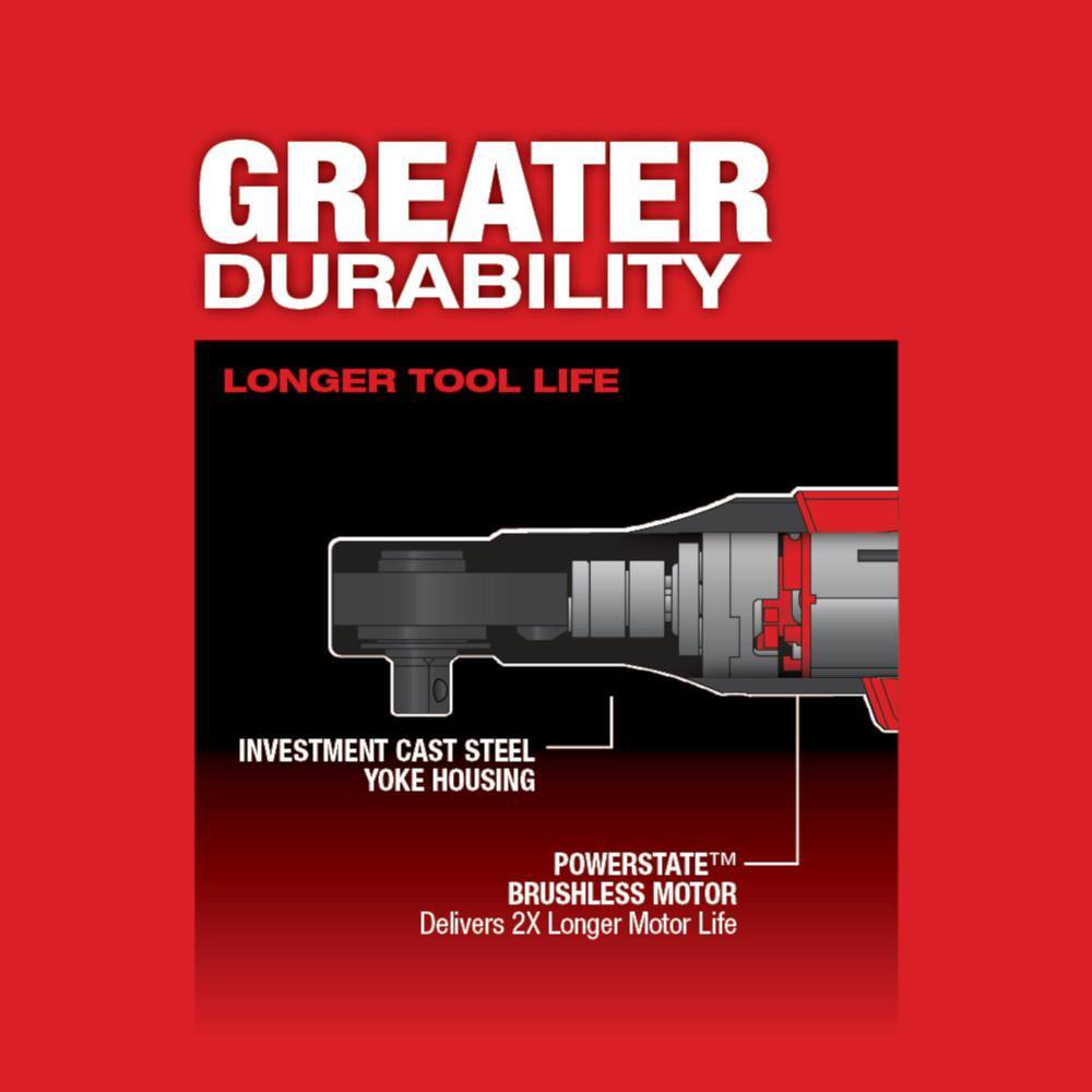 Milwaukee M12 FUEL 12V Li-Ion Brushless 3/8 in. Cordless Ratchet Kit with (2) 2.0Ah Batteries, Charger, Bag & Metric Socket Set
