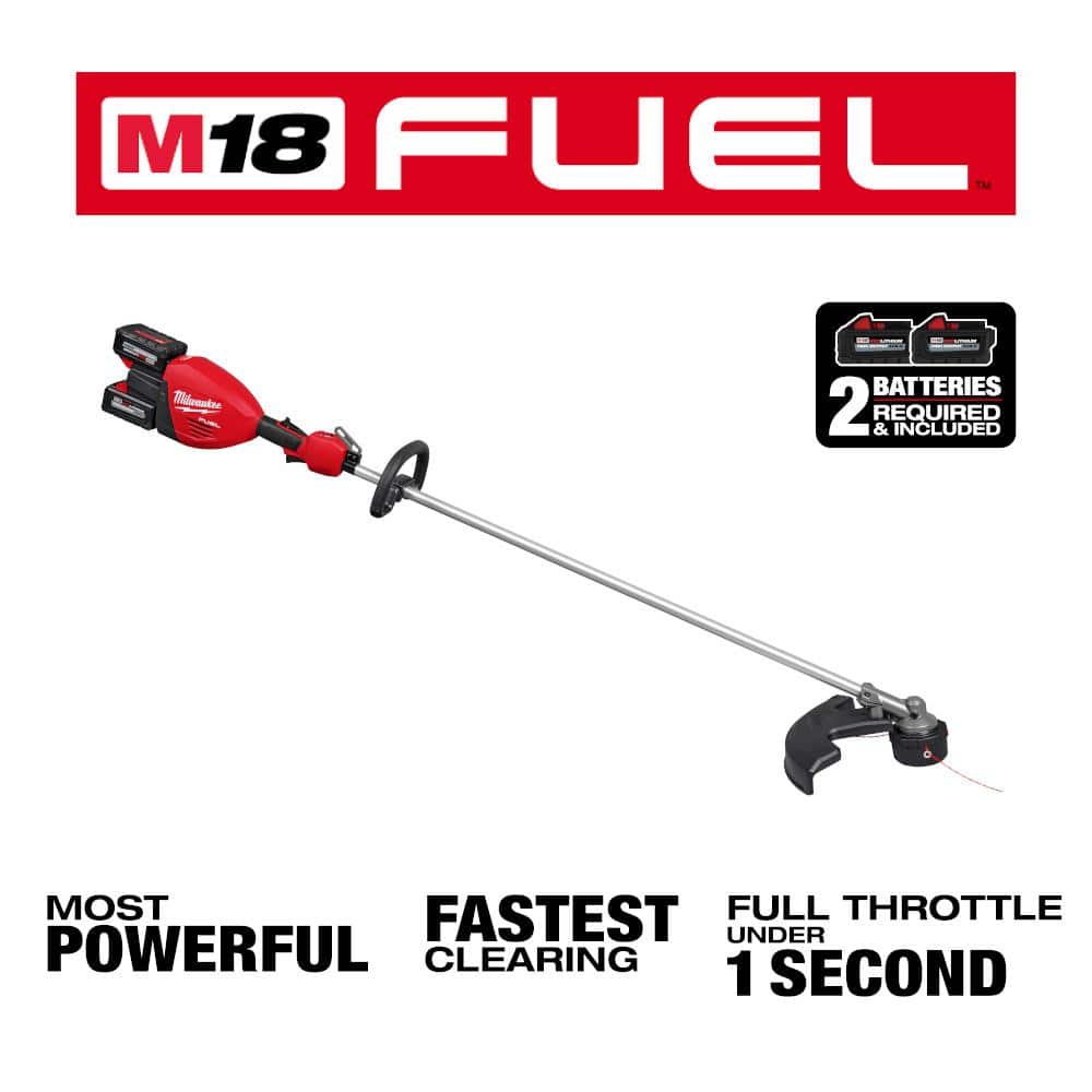 Milwaukee M18 FUEL 18V Brushless Cordless 17 in. Dual-Battery Straight Shaft String Trimmer Kit with HATCHET 8 in. Pruning Saw, (2) XC8.0 Batteries & Dual-Bay Charger
