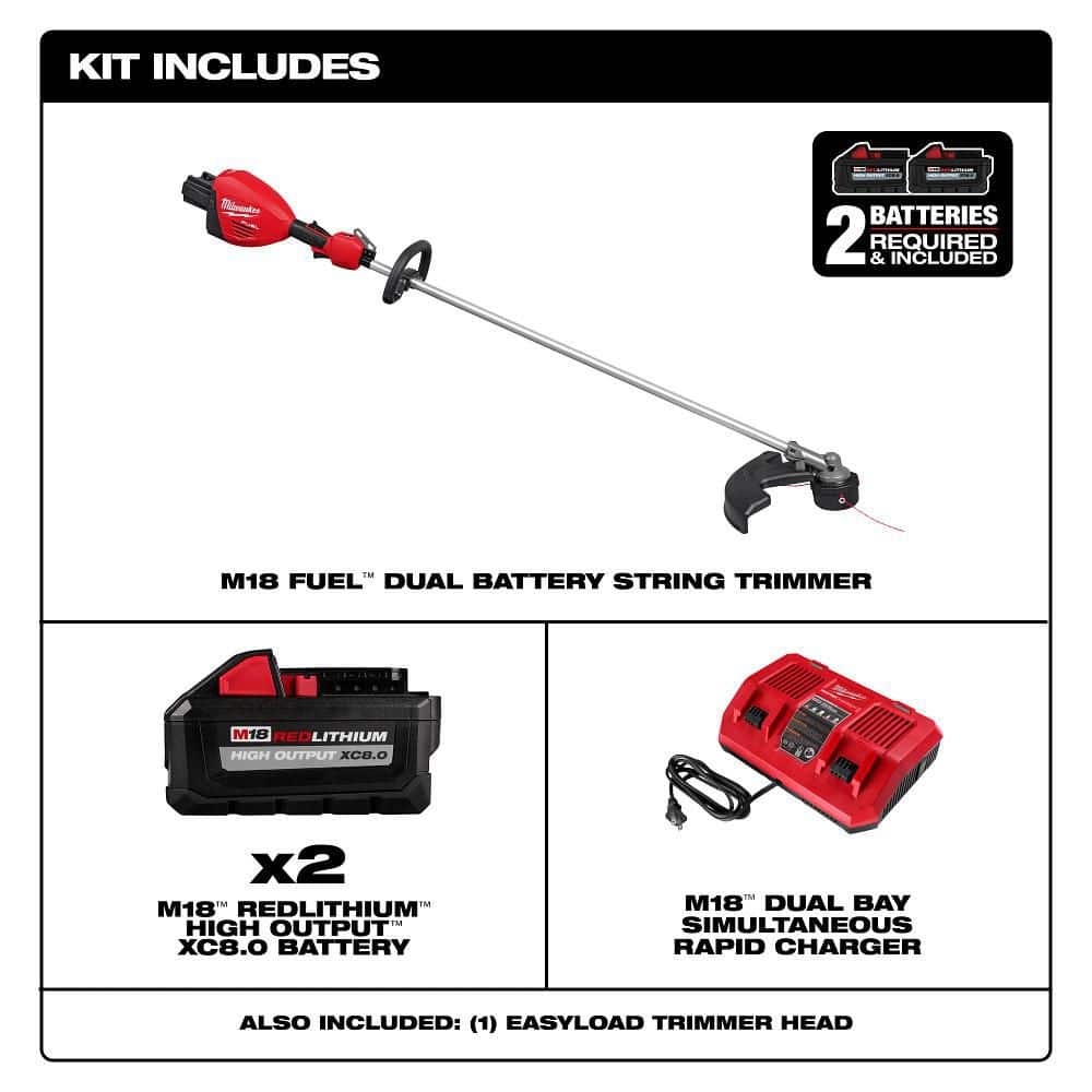 Milwaukee M18 FUEL 18V Brushless Cordless 17 in. Dual-Battery String Trimmer Kit with (2) FORGE XC 8.0 Ah Batteries and Super Charger