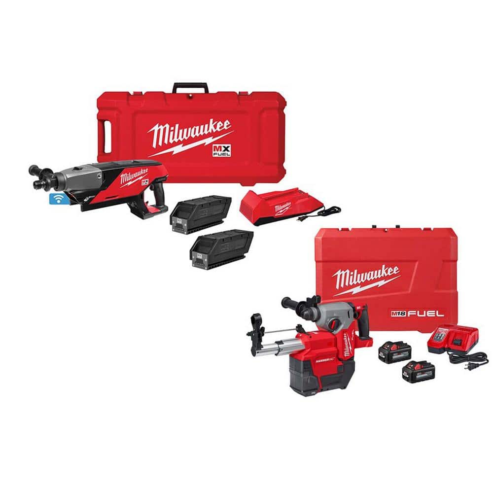 Milwaukee MX FUEL Cordless Handheld Core Drill Kit with M18 FUEL 1 in. SDS-Plus Rotary Hammer & Dust Extractor (MXF301-2CXS-2912-22DE)
